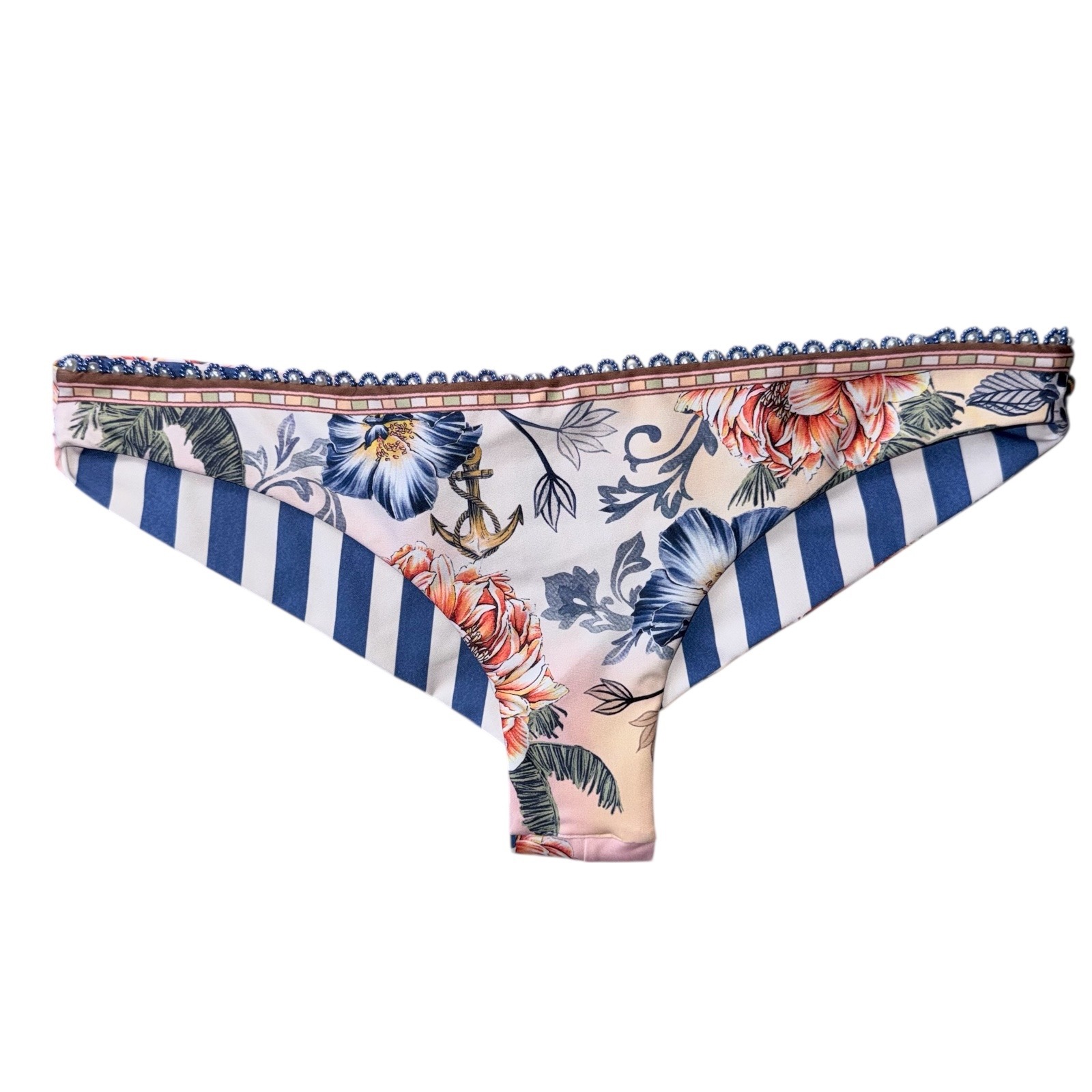Agua Bendita Womens Medium Lola Reversible Kai Beaded Bikini Bottoms Nwt
